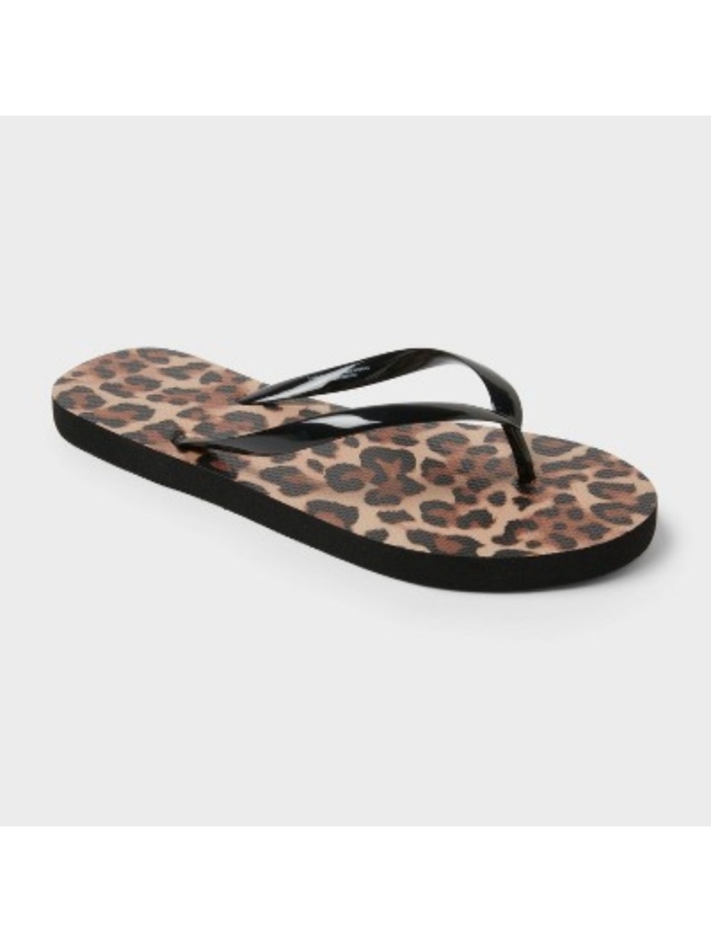 Shade & Shore Leopard Print Flip Flop Sandals with Black Straps 10
